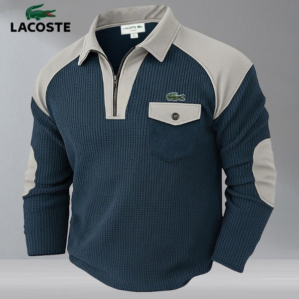 Pull Texturé Homme à Col Zippé – Style Bicolore avec Empiècements Renforcés