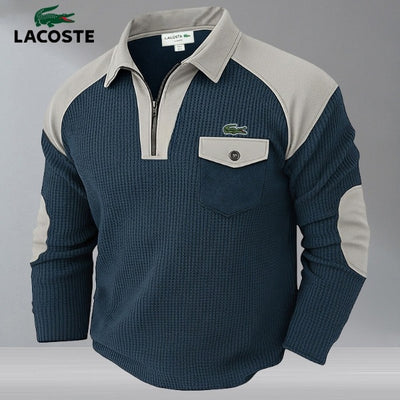 Pull Texturé Homme à Col Zippé – Style Bicolore avec Empiècements Renforcés