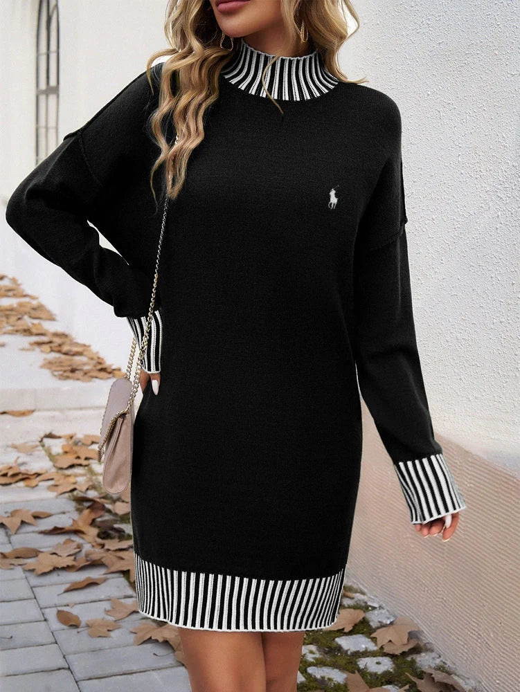 Robe pull à col montant avec finitions côtelées