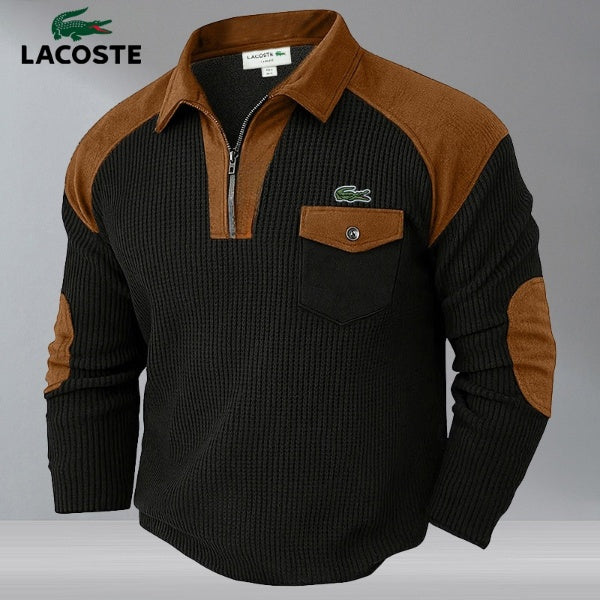 Pull Texturé Homme à Col Zippé – Style Bicolore avec Empiècements Renforcés