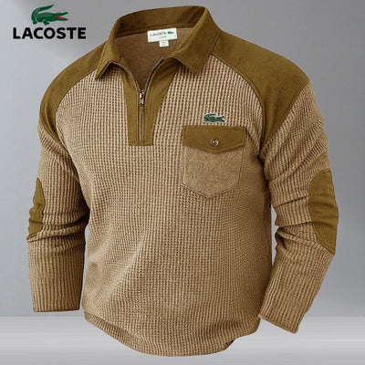Pull Texturé Homme à Col Zippé – Style Bicolore avec Empiècements Renforcés