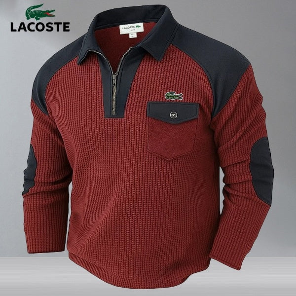 Pull Texturé Homme à Col Zippé – Style Bicolore avec Empiècements Renforcés