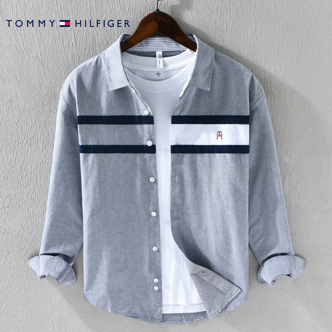 Chemise homme manches longues avec bandes contrastantes