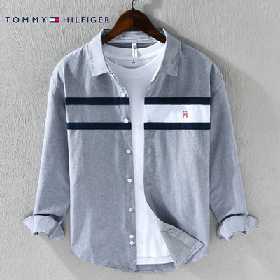 Chemise homme manches longues avec bandes contrastantes