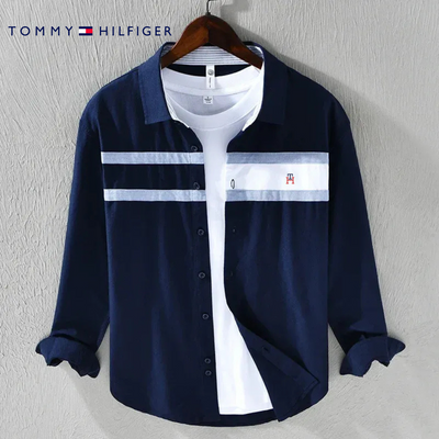 Chemise homme manches longues avec bandes contrastantes