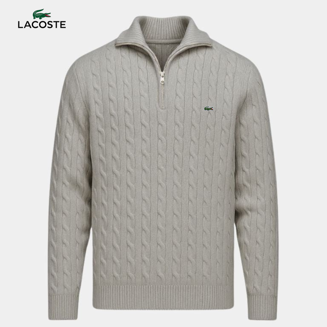 Pull Homme Col Zippé Tricot Torsadé