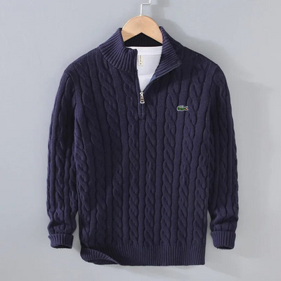 Pull torsadé à col zippé pour homme