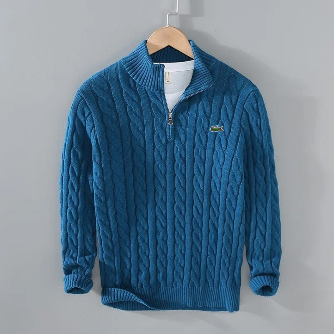 Pull torsadé à col zippé pour homme
