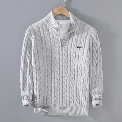 Pull torsadé à col zippé pour homme
