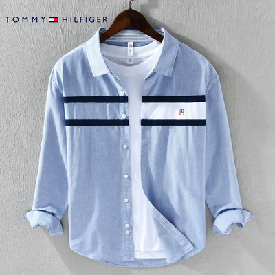 Chemise homme manches longues avec bandes contrastantes