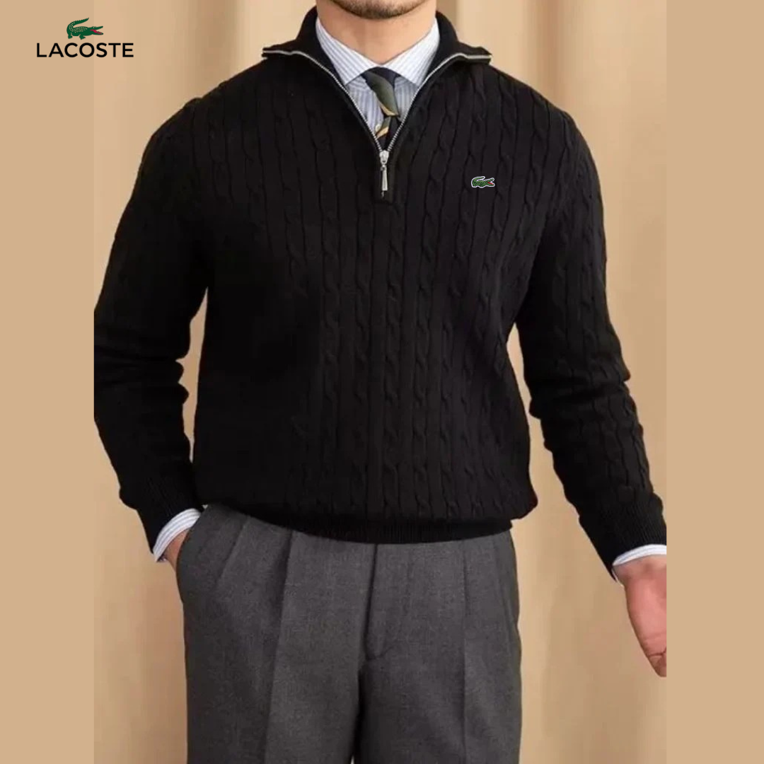 Pull Homme Col Zippé Tricot Torsadé