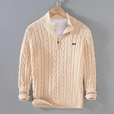 Pull torsadé à col zippé pour homme