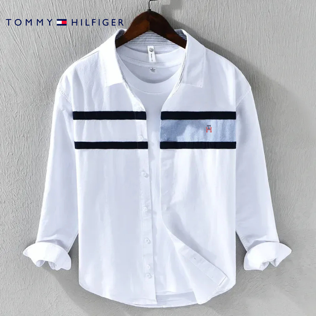 Chemise homme manches longues avec bandes contrastantes