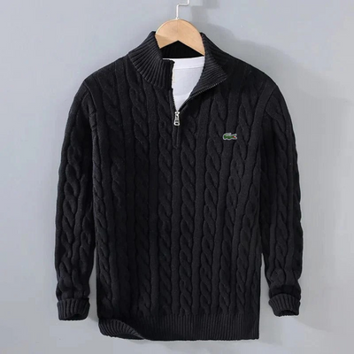 Pull torsadé à col zippé pour homme
