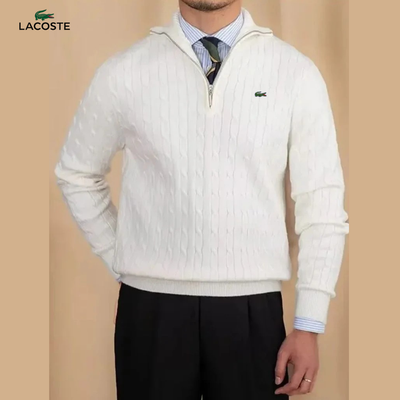 Pull Homme Col Zippé Tricot Torsadé
