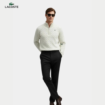 Pull Homme Col Zippé Tricot Torsadé