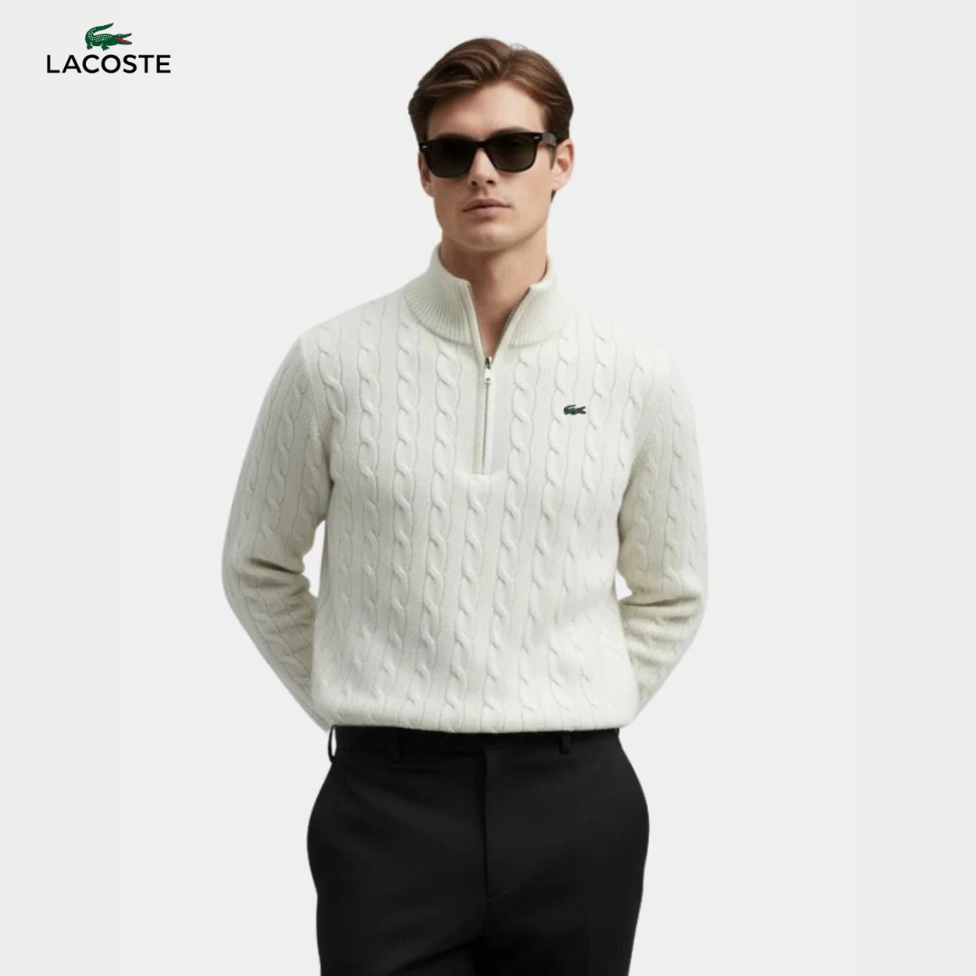 Pull Homme Col Zippé Tricot Torsadé