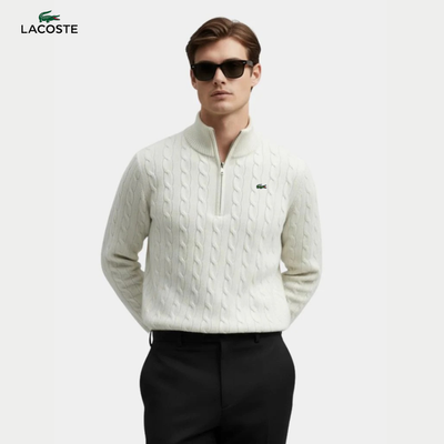 Pull Homme Col Zippé Tricot Torsadé