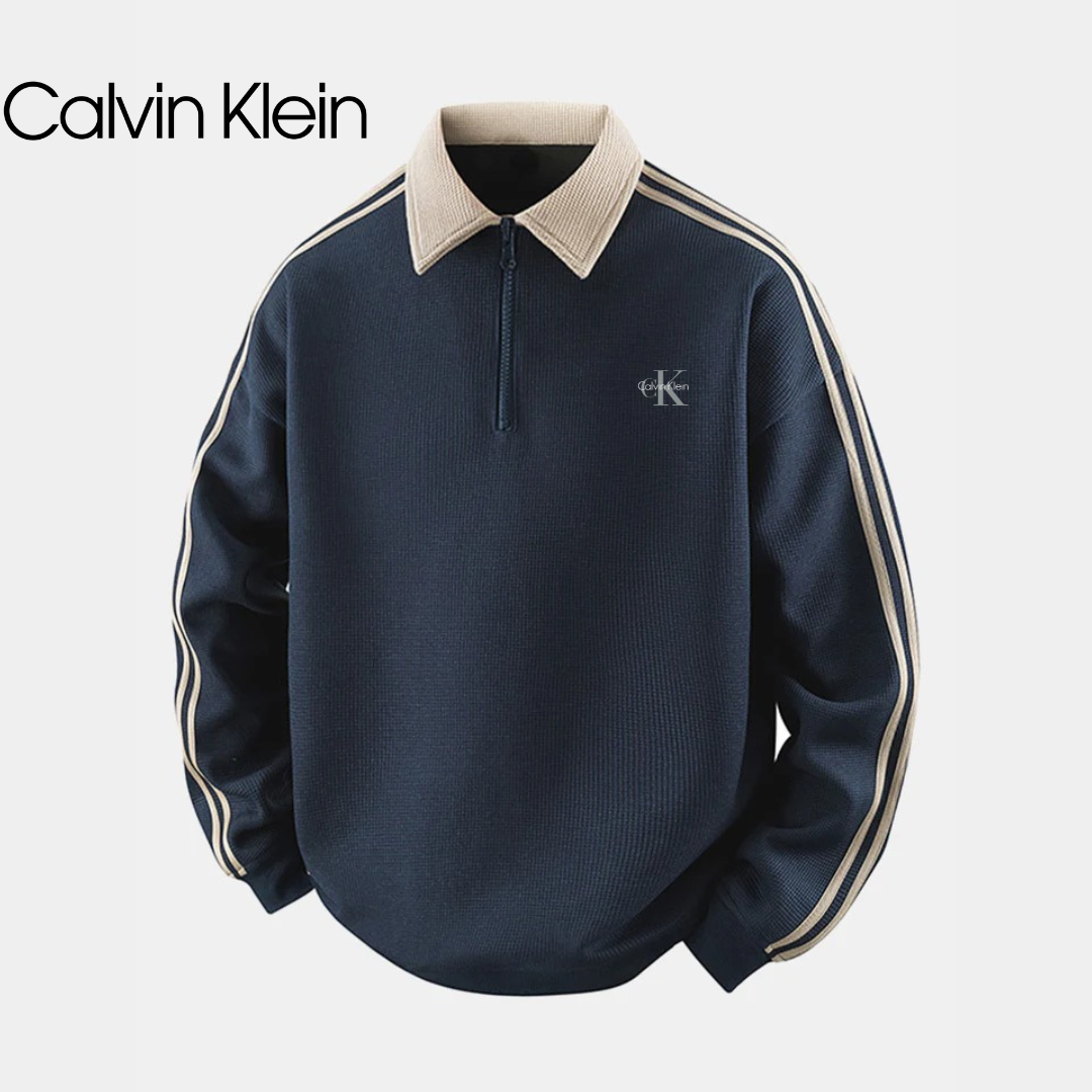 Sweat à col zippé avec bandes contrastées