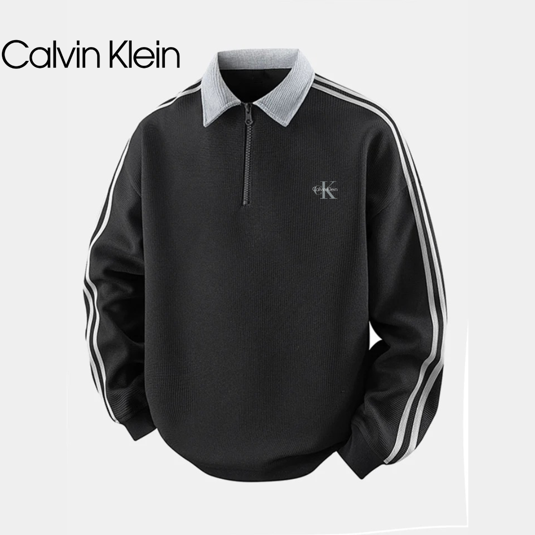 Sweat à col zippé avec bandes contrastées