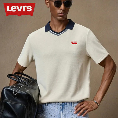 T-shirt LVS® Homme Écru à Col Contrasté