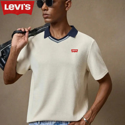 T-shirt LVS® Homme Écru à Col Contrasté