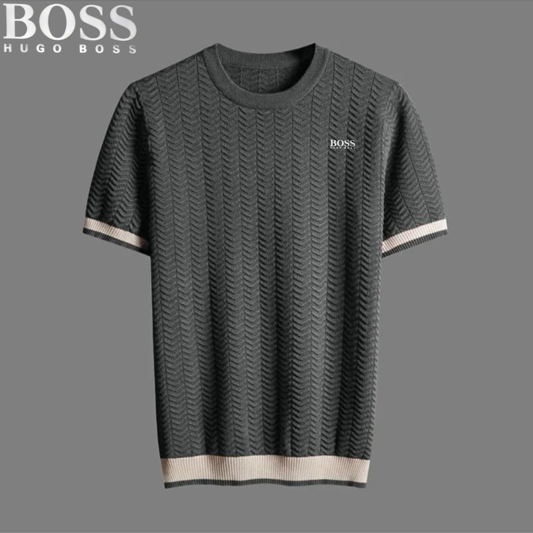 T-shirt texturé à col rond HB – Détails contrastés