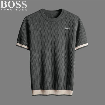 T-shirt texturé à col rond HB – Détails contrastés