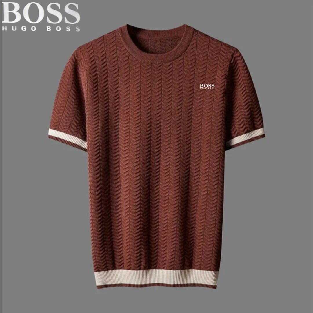 T-shirt texturé à col rond HB – Détails contrastés