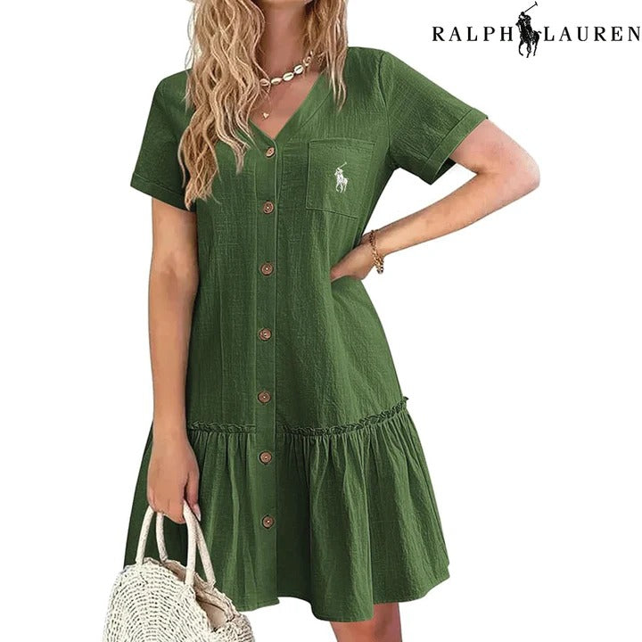 Robe féminine boutonnée – Fluidité et raffinement estival