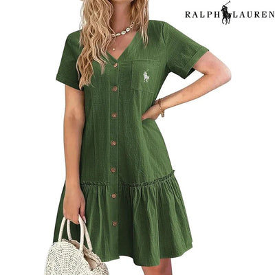 Robe féminine boutonnée – Fluidité et raffinement estival