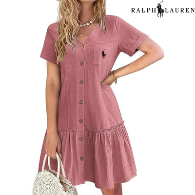 Robe féminine boutonnée – Fluidité et raffinement estival