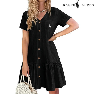 Robe féminine boutonnée – Fluidité et raffinement estival