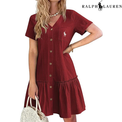 Robe féminine boutonnée – Fluidité et raffinement estival