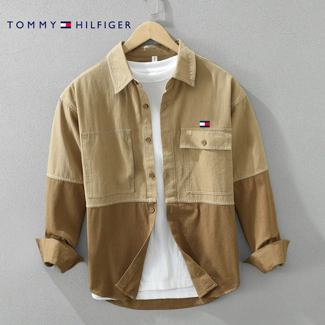 Chemise casual à manches longues avec design bicolore
