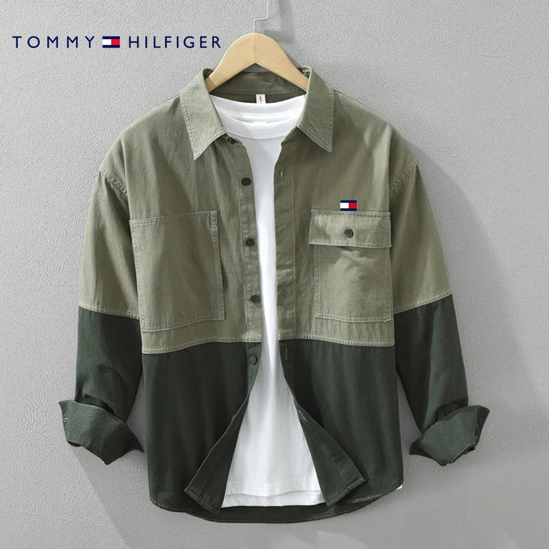 Chemise casual à manches longues avec design bicolore