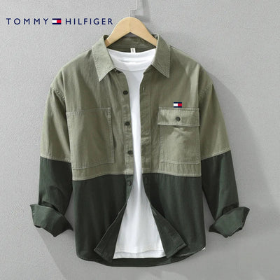 Chemise casual à manches longues avec design bicolore