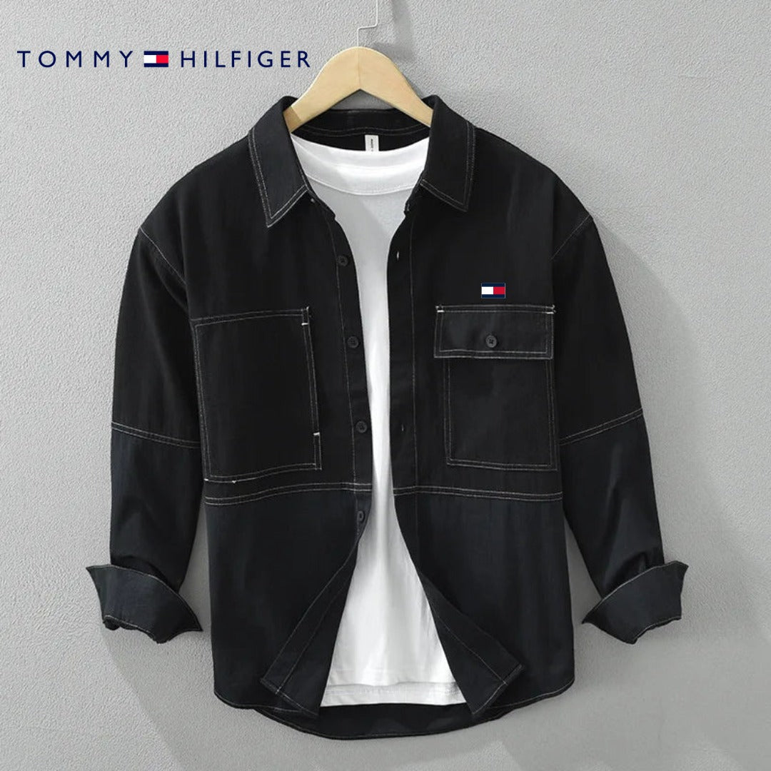 Chemise casual à manches longues avec design bicolore