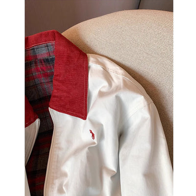 Veste femme tendance à col contrasté et doublure écossaise chic