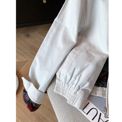 Veste femme tendance à col contrasté et doublure écossaise chic