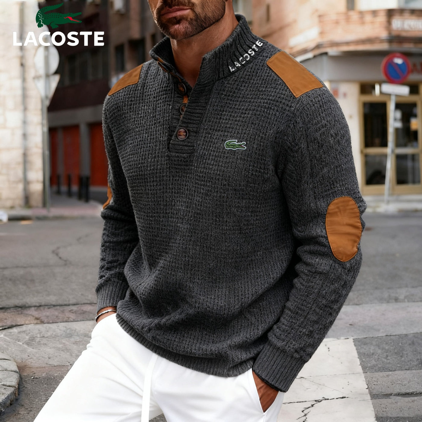 Pull homme col montant avec détails contrastés