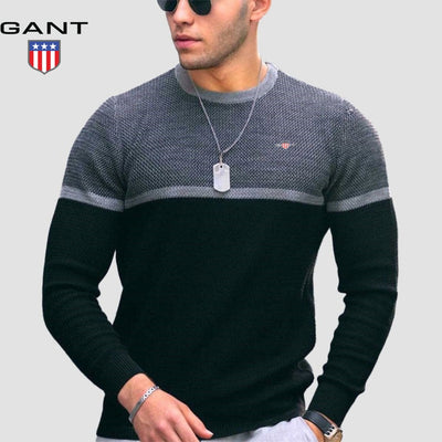 Pull homme tendance bicolore à col rond