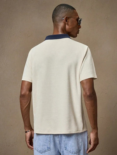 T-shirt LVS® Homme Écru à Col Contrasté