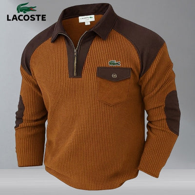 Pull Texturé Homme à Col Zippé – Style Bicolore avec Empiècements Renforcés