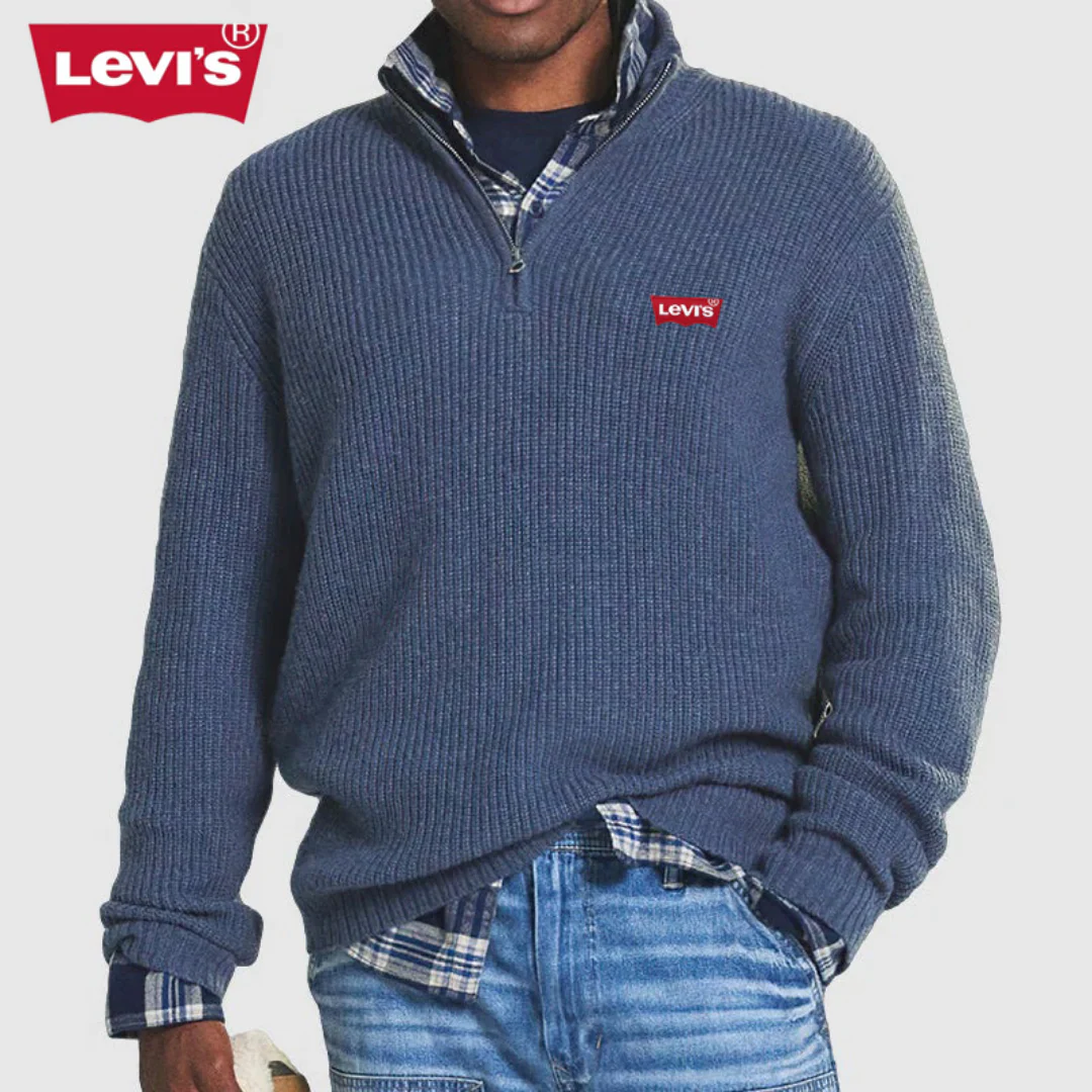 Pull à col zippé en maille côtelée pour homme
