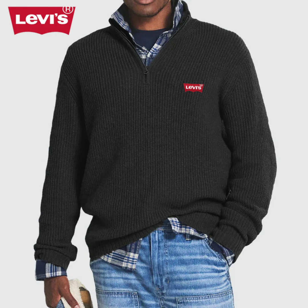 Pull à col zippé en maille côtelée pour homme