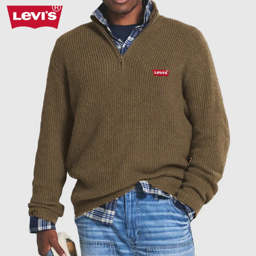 Pull à col zippé en maille côtelée pour homme