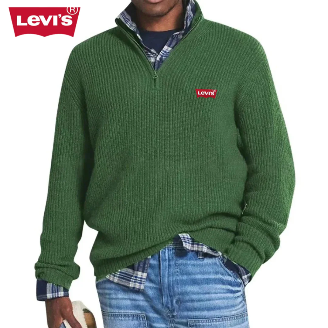 Pull à col zippé en maille côtelée pour homme