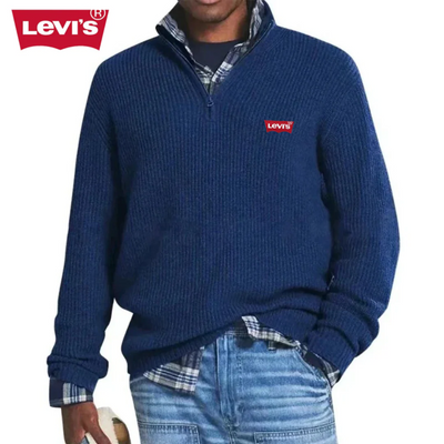 Pull à col zippé en maille côtelée pour homme