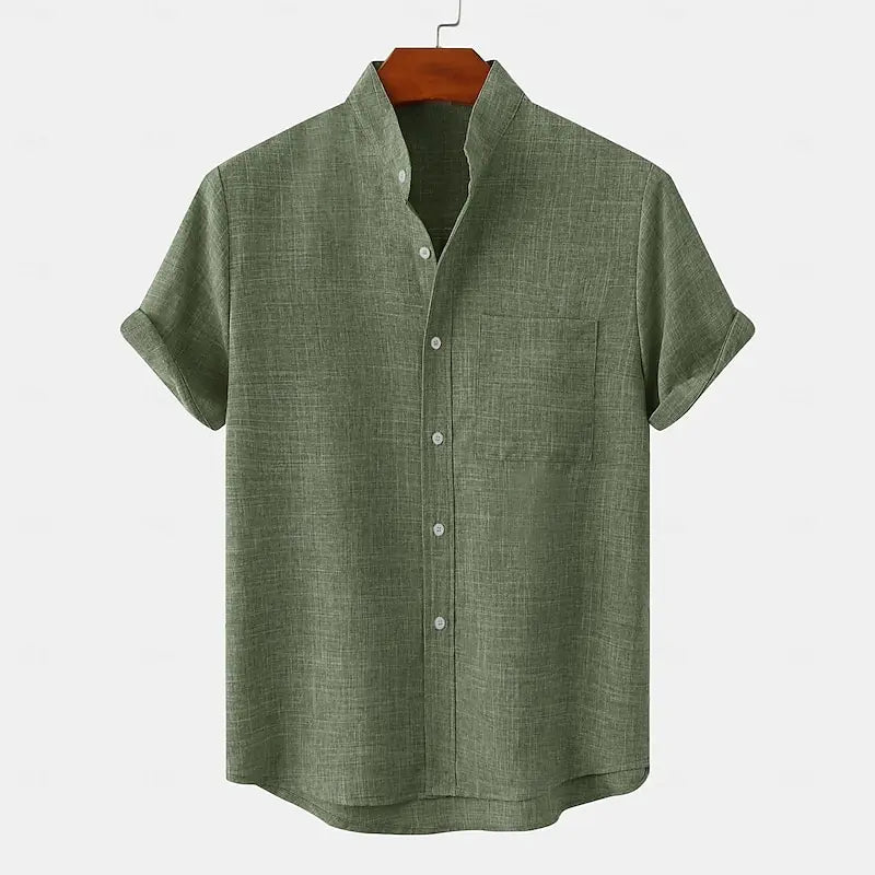 Chemise Homme en Lin – Col Montant, Demi-Cardigan, Tissu Léger et Respirant